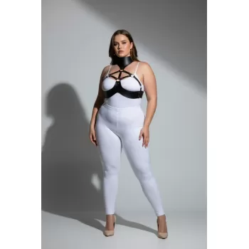 Büyük Beden Siyah Kadın Deri Harness Takım Yüksek Yaka Halka Detaylı - APFT1237