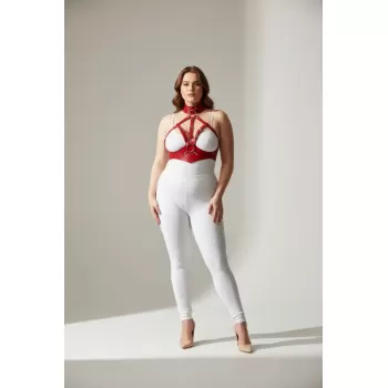 Büyük Beden Kırmızı Kadın Deri Harness Takım Fantazi Tasmalı - APFT1286