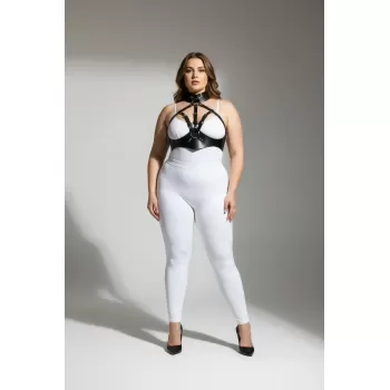 Büyük Beden Siyah Kadın Deri Harness Takım Yüksek Yaka Kombin Aksesuarı - APFT1286