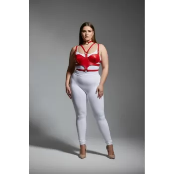 Büyük Beden Kırmızı Kadın Harness Takım Deri Halka Detaylı Fantezi Aksesuar - APFT1296