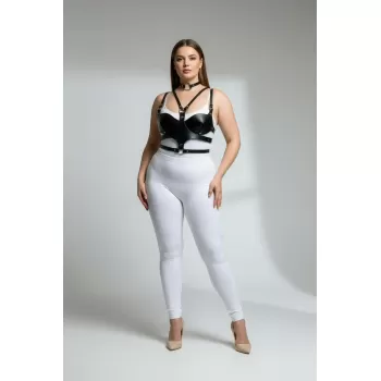 Büyük Beden Siyah Kadın Deri Göğüs Harness Takım Choker Detaylı Fantezi Aksesuar - APFT1296