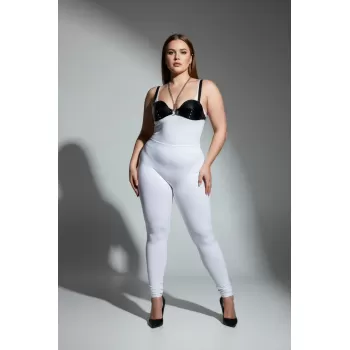 Büyük Beden Siyah Kadın Harness Takım Zincir Detaylı Deri Vücut Aksesuarı - APFT1380