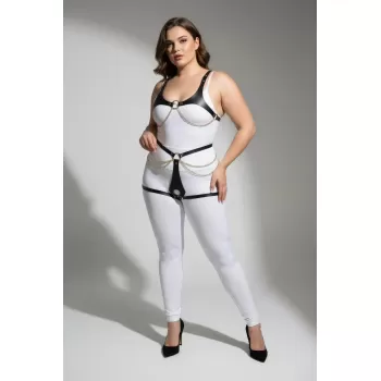 Büyük Beden Siyah Kadın Deri Harness Takım Zincir ve Halka Detaylı - APFT1384