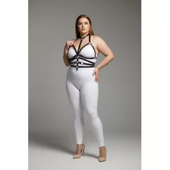 Büyük Beden Siyah Kadın Deri Harness Takım Halka Detaylı Fantezi Aksesuar - APFT24