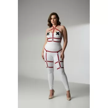 Büyük Beden Kırmızı Kadın Jartiyer Harness Deri Vücut Aksesuarı Kombini - APFT272