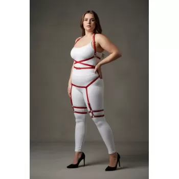 Büyük Beden Kırmızı Kadın Jartiyer Harness Deri Fantazi Vücut Takımı - APFT274