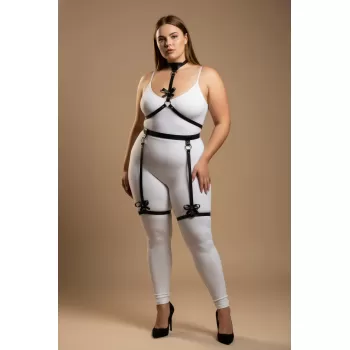 Büyük Beden Siyah Kadın Jartiyer Harness Fiyonk Detaylı Fantazi Vücut Aksesuarı - APFT276