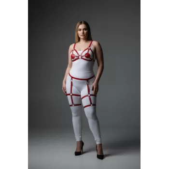 Büyük Beden Kırmızı Kadın Jartiyer Harness Deri Fantazi Giyim Takımı - APFT285