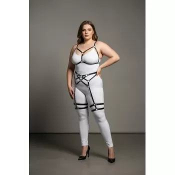 Büyük Beden Siyah Kadın Jartiyer Harness Full Body Deri Takım - APFT289