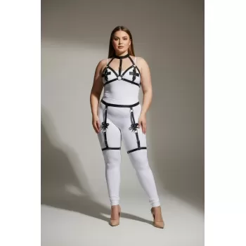 Büyük Beden Siyah Kadın Deri Jartiyer Harness Büstiyer Detaylı Fantazi Takım - APFT310