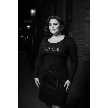Büyük Beden Siyah Kadın Deri Jartiyer Harness Halka Detaylı Kombin Tamamlayıcı - APFT336