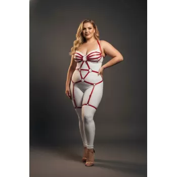 Büyük Beden Kırmızı Kadın Jartiyer Harness Tam Vücut Halka Detaylı Fantazi Aksesuar - APFT568