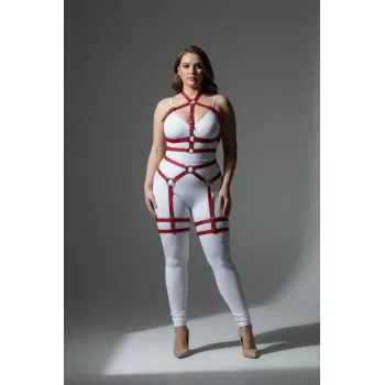 Büyük Beden Kırmızı Kadın Jartiyer Harness Tüm Vücut Saran Deri Fantazi Aksesuar - APFT598