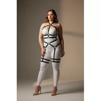 Büyük Beden Siyah Kadın Deri Jartiyer Harness Bel ve Bacak Detaylı Şık Aksesuar - APFT598