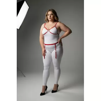 Büyük Beden Kırmızı Kadın Jartiyer Harness Özel Tasarım Deri Takım - APFT228