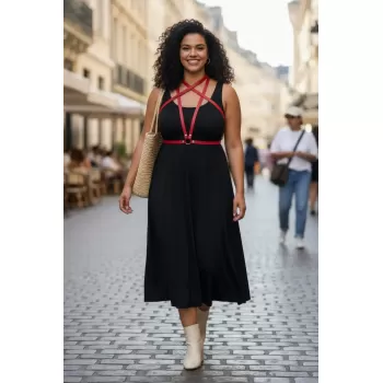 Büyük Beden Kırmızı Kadın Kemer Deri Harness Tarzı Elbise Aksesuarı - APFT15