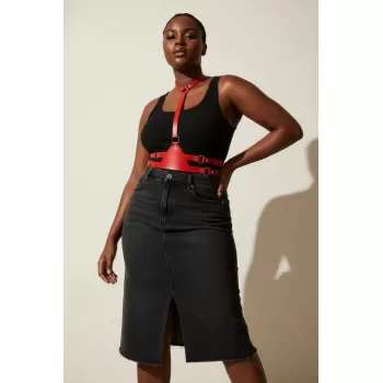 Büyük Beden Kırmızı Kadın Kemer Korse Tarzı Deri Harness Aksesuarı - APFT17