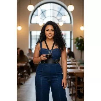 Büyük Beden Siyah Kadın Korse Kemer Omuz Askılı Deri Kombin Tamamlayıcı - APFT20