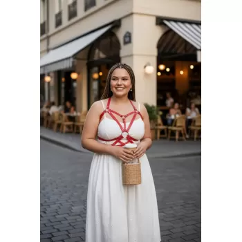 Büyük Beden Kırmızı Kadın Kemer Harness Vücut Aksesuarı İddialı Kombin Tamamlayıcı - APFT107