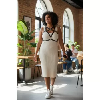 Büyük Beden Siyah Kadın Kemer Harness Stili Elbise Üstü Vücut Aksesuarı - APFT108