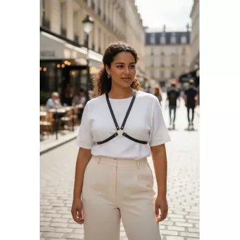 Büyük Beden Siyah Kadın Kemer Deri Harness Minimal Halka Detaylı Kombin Aksesuarı - APFT131