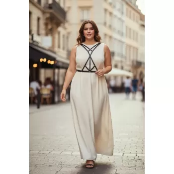 Büyük Beden Siyah Kadın Kemer Çapraz Askılı Deri Harness - APFT158