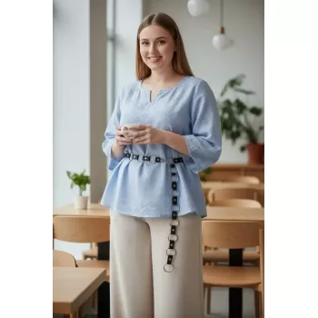 Büyük Beden Siyah Kadın Kemer Zincir Halka Detaylı Elbise ve Gömlek Kombin Tamamlayıcı - APFT427