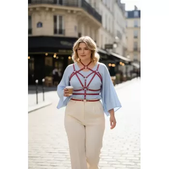 Büyük Beden Kırmızı Kadın Kemer Halka Detaylı Deri Vücut Jartiyeri - APFT430