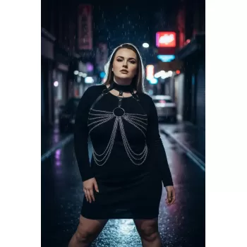 Büyük Beden Siyah Kadın Kemer Zincir Detaylı Deri Vücut Aksesuarı - APFT463