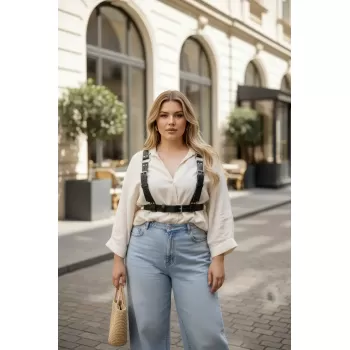 Büyük Beden Siyah Kadın Kemer Çok Tokalı Deri Harness Korse Tasarım - APFT529