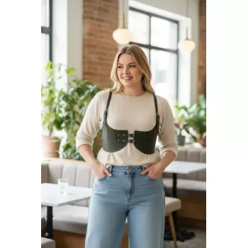 Büyük Beden Haki Kadın Kemer Omuz Askılı Korse Harness - APFT605