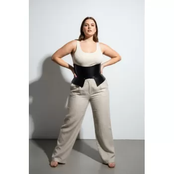 Büyük Beden Siyah Kadın Deri Korse Kemer İnce Bel Görünümü - APFT611