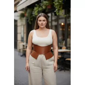 Büyük Beden Taba Kadın Kemer Korse Tarzı Geniş Bel Şekillendirici - APFT611