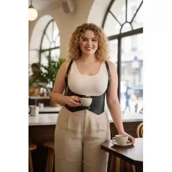 Büyük Beden Siyah Kadın Deri Korse Kemer Omuz Askılı Kombin Tamamlayıcı - APFT612