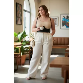 Büyük Beden Siyah Kadın Kemer Omuz Askılı Deri Korse Tasarım - APFT614