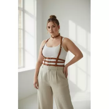 Büyük Beden Taba Kadın Kemer Vücut Aksesuarı Çoklu Bantlı Estetik Tasarım - APFT615