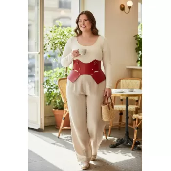 Büyük Beden Kırmızı Kadın Korse Kemer Bel Şekillendirici Geniş Tasarım - APFT619