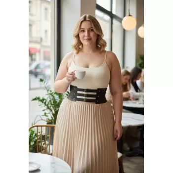 Büyük Beden Siyah Kadın Korse Kemer Üç Tokalı Geniş Bel Şekillendirici - APFT624