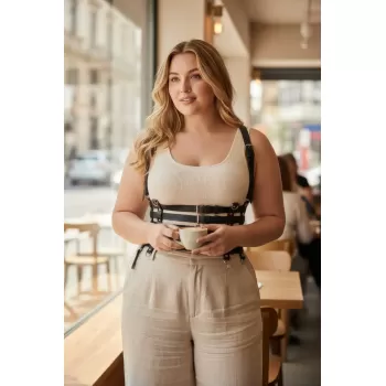 Büyük Beden Siyah Kadın Kemer Deri Body Harness Korse Stil - APFT630
