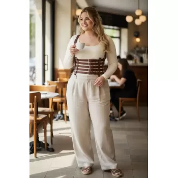 Büyük Beden Taba Kadın Kemer, Korsaj Stil Çoklu Kayışlı Deri Kombin Tamamlayıcı - APFT630