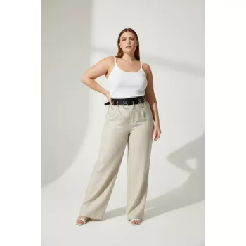 Büyük Beden Siyah Kadın Kemer Zincir ve Halka Detaylı Deri Görünümlü - APFT639