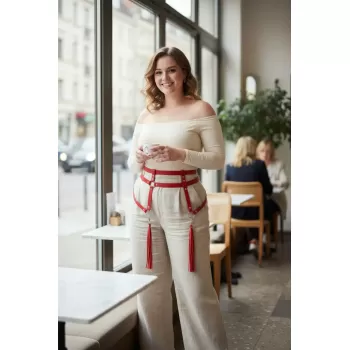 Büyük Beden Kırmızı Kadın Kemer Püskül Detaylı Deri Jartiyer Aksesuarı - APFT645