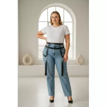 Büyük Beden Siyah Kadın Kemer Jartiyer Tarzı Püskül Detaylı Vücut Aksesuarı - APFT645