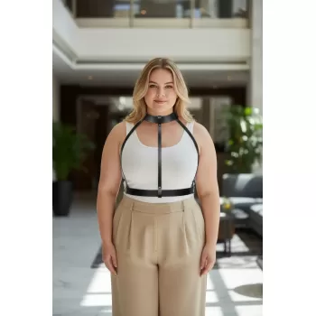 Büyük Beden Siyah Kadın Kemer Ayarlanabilir Deri Vücut Harness Aksesuarı - APFT653