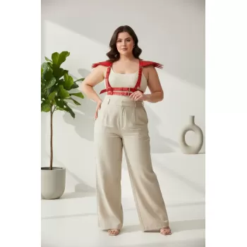 Büyük Beden Kırmızı Kadın Deri Kemer Omuz Detaylı Harness Vücut Aksesuarı - APFT717