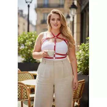 Büyük Beden Kırmızı Kadın Kemer Korse Detaylı Deri Vücut Aksesuarı - APFT728