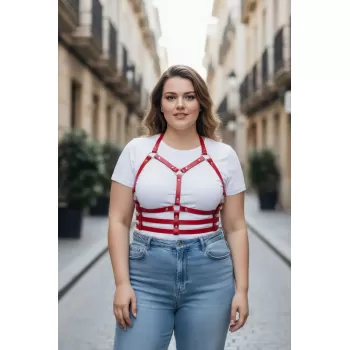 Büyük Beden Kırmızı Kadın Kemer Deri Harness Korse Tarzı Vücut Aksesuarı - APFT760