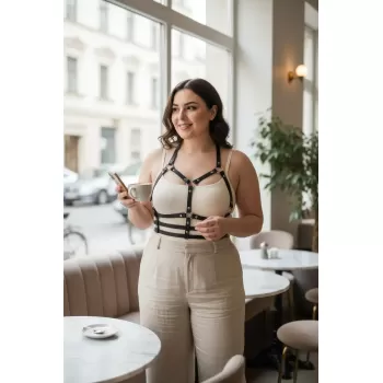 Büyük Beden Siyah Kadın Kemer Deri Harness Metal Detaylı - APFT760