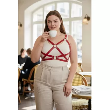 Büyük Beden Kırmızı Kadın Kemer Deri Korse Detaylı Vücut Aksesuarı - APFT816