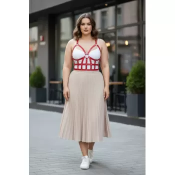 Büyük Beden Kırmızı Kadın Kemer Korse Tarzı Deri Vücut Aksesuarı - APFT819